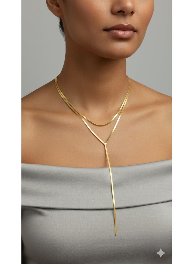 ورد سلسلة طويلة طبقتين مطلية بالذهب - مقاومة للصدأ وتغير اللون - طراز عصري - Image 4